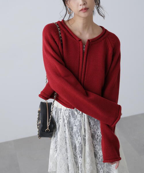 FREE'S MART（フリーズマート）の「ロールアップ短丈ジップカーディガン（カーディガン/ボレロ・レディース・ブラック/ホワイト/レッド・FREE）」の16枚目の写真