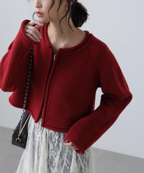 FREE'S MART（フリーズマート）の「ロールアップ短丈ジップカーディガン（カーディガン/ボレロ・レディース・ブラック/ホワイト/レッド・FREE）」の15枚目の写真