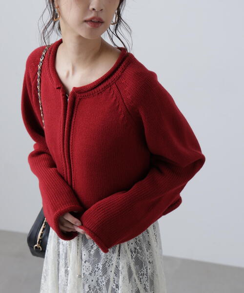 FREE'S MART（フリーズマート）の「ロールアップ短丈ジップカーディガン（カーディガン/ボレロ・レディース・ブラック/ホワイト/レッド・FREE）」の14枚目の写真