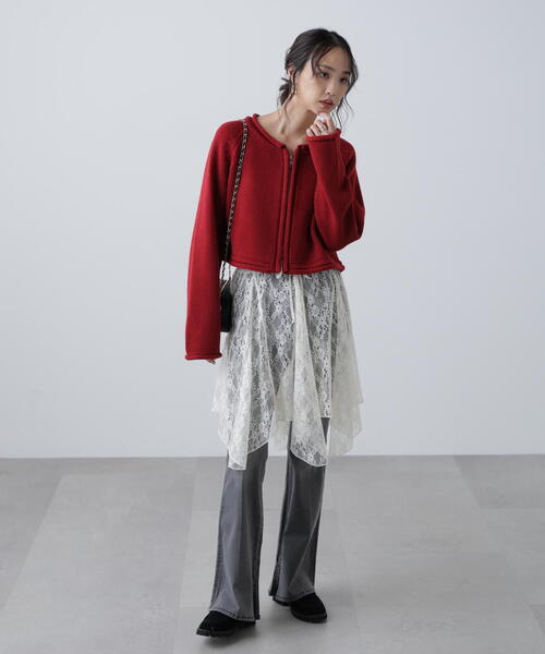 FREE'S MART（フリーズマート）の「ロールアップ短丈ジップカーディガン（カーディガン/ボレロ・レディース・ブラック/ホワイト/レッド・FREE）」の13枚目の写真