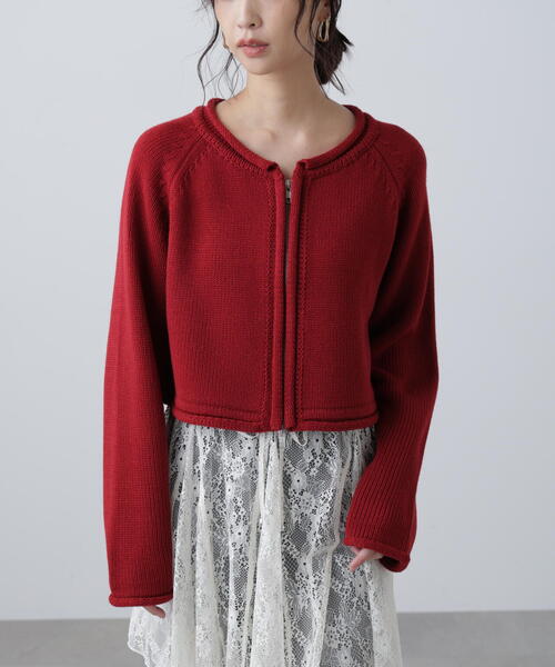 FREE'S MART（フリーズマート）の「ロールアップ短丈ジップカーディガン（カーディガン/ボレロ・レディース・ブラック/ホワイト/レッド・FREE）」の7枚目の写真