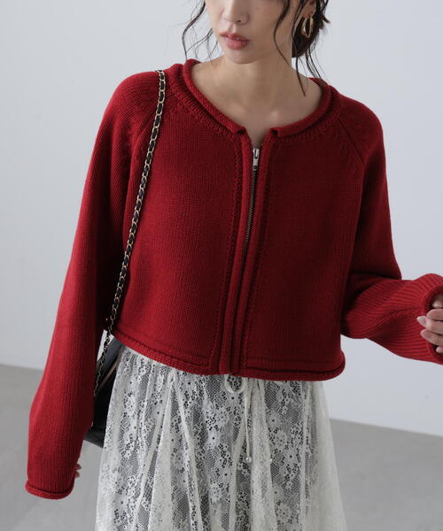 FREE'S MART（フリーズマート）の「ロールアップ短丈ジップカーディガン（カーディガン/ボレロ・レディース・ブラック/ホワイト/レッド・FREE）」の3枚目の写真