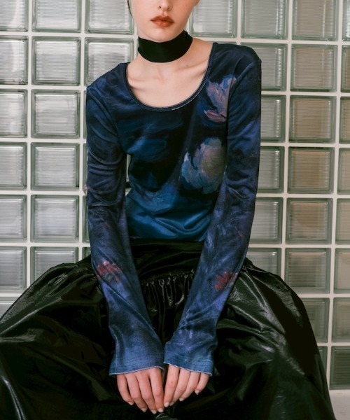 sahara ベロア アートプリントトップ 24AW Velour Art Print Top/ベロアアートプリントトップ（Tシャツ