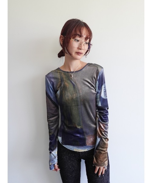 セール】Velour Art Print Top/ベロアアートプリントトップ（Tシャツ