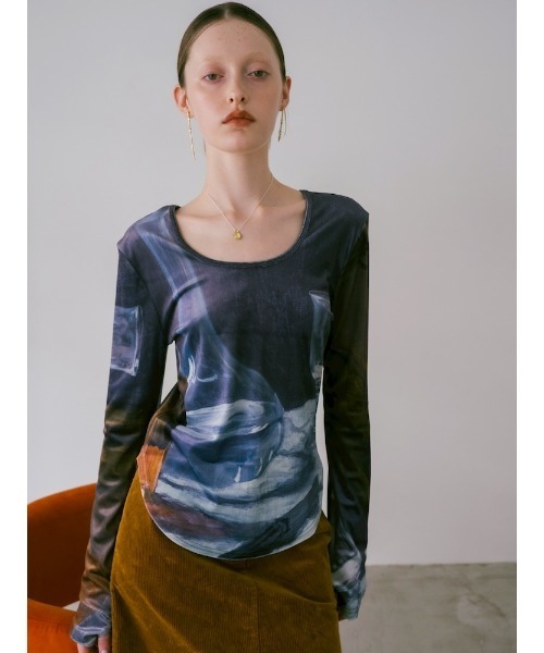 セール】Velour Art Print Top/ベロアアートプリントトップ（Tシャツ