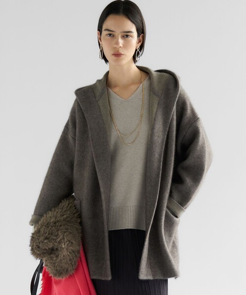 洗える】ラクーンブレンドダブルフェイス フーディー ニット