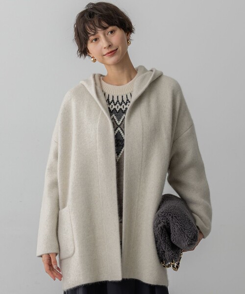 洗える】ラクーンブレンドダブルフェイス フーディー ニット