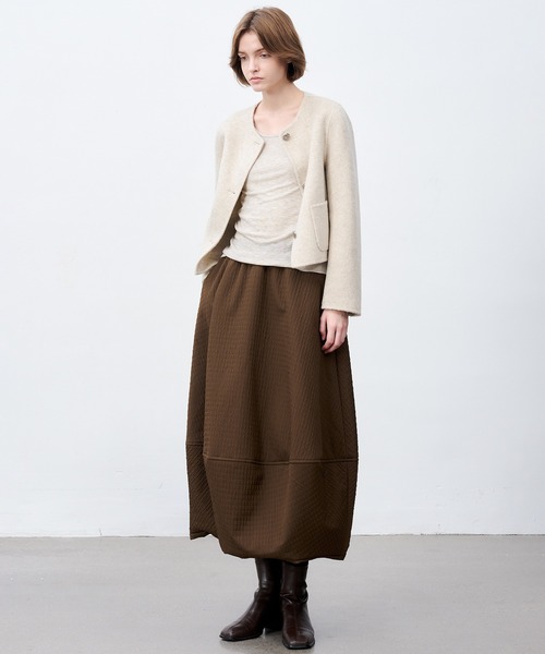 tageechita（タジチタ）の「【tageechita】クラシック ダブルフェースウール ショートコート（ノーカラーコート・レディース・ライトベージュ/グレー・S/M/L）」の3枚目の写真