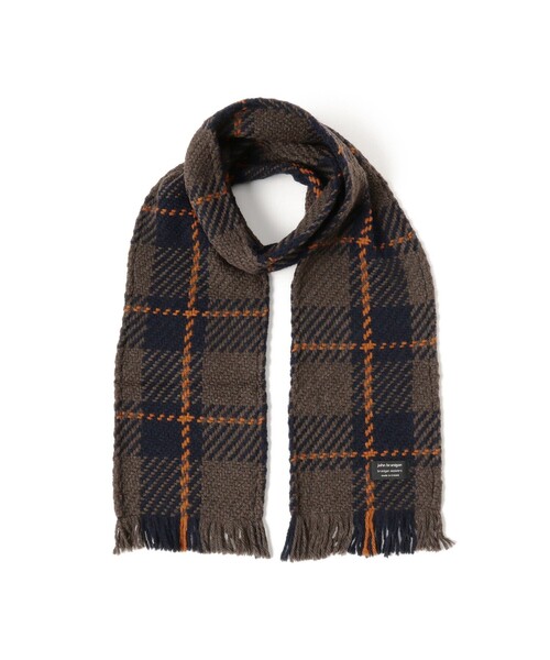 John branigan（ジョンブラニガン）の「john branigan / チェック マフラー（ユニセックス）（マフラー・メンズ・ブラウン/ネイビー・ONE SIZE）」の2枚目の写真