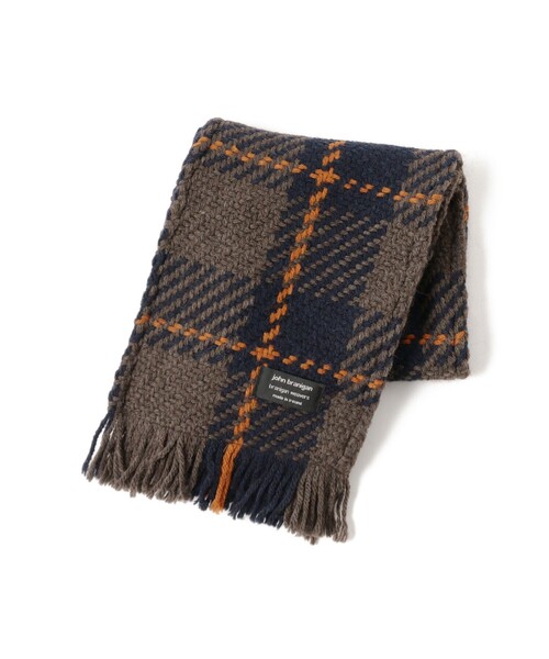John branigan（ジョンブラニガン）の「john branigan / チェック マフラー（ユニセックス）（マフラー・メンズ・ブラウン/ネイビー・ONE SIZE）」の6枚目の写真
