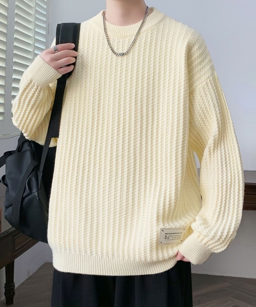 aimoha(アイモハ)の「ワッフル編み クルーネック ニットプルオーバー/Waffle knit crew neck knit pullover(ニット/セーター・メンズ・グレー/オフホワイト/ブラック・XXX-LARGE/X-LARGE/XX-LARGE)」の2枚目の写真
