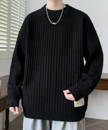 ワッフル編み クルーネック ニットプルオーバー/Waffle knit crew neck knit pullover