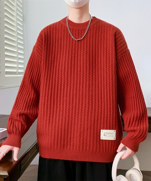 aimoha(アイモハ)の「ワッフル編み クルーネック ニットプルオーバー/Waffle knit crew neck knit pullover(ニット/セーター・メンズ・グレー/オフホワイト/ブラック・XXX-LARGE/X-LARGE/XX-LARGE)」の10枚目の写真