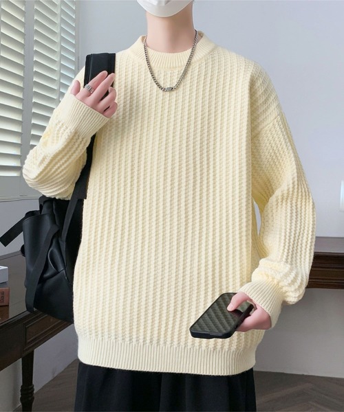 aimoha(アイモハ)の「ワッフル編み クルーネック ニットプルオーバー/Waffle knit crew neck knit pullover(ニット/セーター・メンズ・グレー/オフホワイト/ブラック・XXX-LARGE/X-LARGE/XX-LARGE)」の15枚目の写真