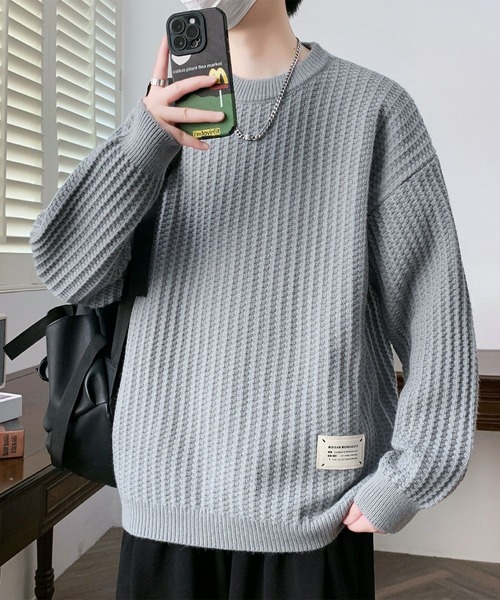 aimoha(アイモハ)の「ワッフル編み クルーネック ニットプルオーバー/Waffle knit crew neck knit pullover(ニット/セーター・メンズ・グレー/オフホワイト/ブラック・XXX-LARGE/X-LARGE/XX-LARGE)」の18枚目の写真