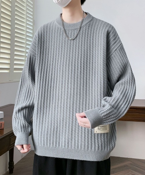 aimoha(アイモハ)の「ワッフル編み クルーネック ニットプルオーバー/Waffle knit crew neck knit pullover(ニット/セーター・メンズ・グレー/オフホワイト/ブラック・XXX-LARGE/X-LARGE/XX-LARGE)」の20枚目の写真