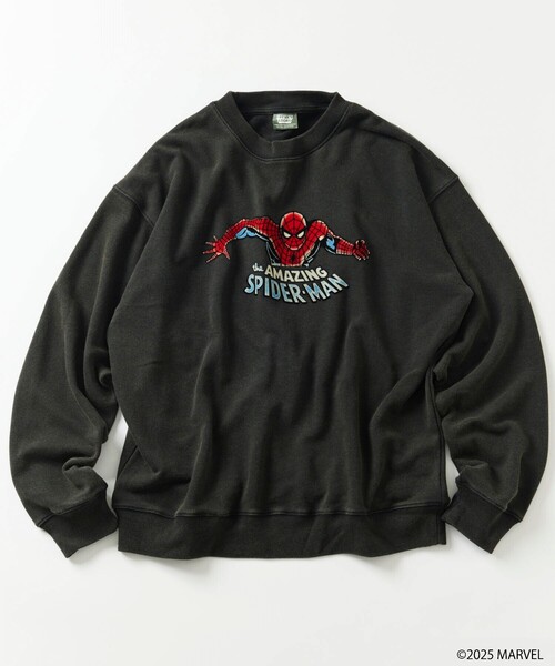 FREAK'S STORE(フリークスストア)の「MARVEL/マーベル/スパイダーマン/クルーネックスウェット/静電フロッキー加工(スウェット・メンズ・ブラック/ライトグレー・MEDIUM/LARGE)」の13枚目の写真