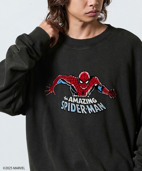 FREAK'S STORE(フリークスストア)の「MARVEL/マーベル/スパイダーマン/クルーネックスウェット/静電フロッキー加工(スウェット・メンズ・ブラック/ライトグレー・MEDIUM/LARGE)」の7枚目の写真