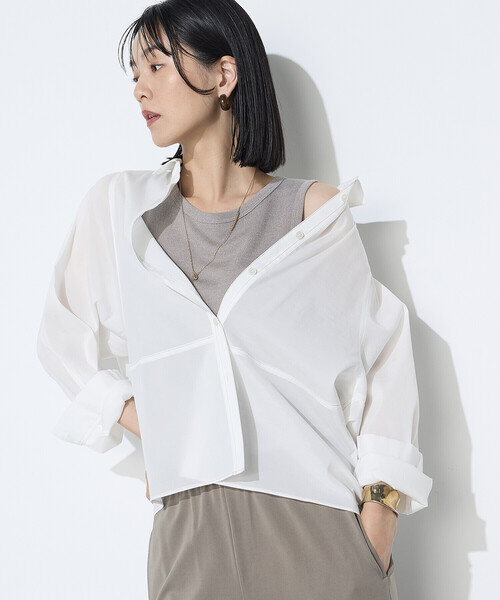 Gabardine K.T(ギャバジンケーティー)の「ドライオーガンジー ステッチワークドルマンシャツ(シャツ/ブラウス・レディース・ブラック/オフホワイト/グレー・9号)」の11枚目の写真