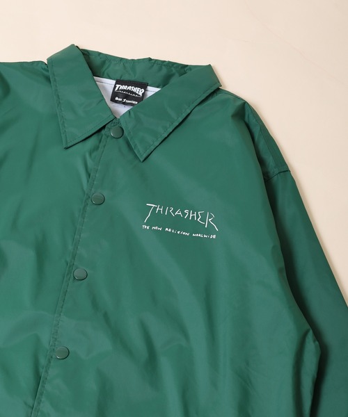 THRASHER（スラッシャー）の「THRASHER MAG LOGO COACH JACKET JKT マグロゴ フロント/バックプリント ナイロンコーチジャケット（ナイロンジャケット・メンズ・レッド系/ブラック/ネイビー系/グリーン/バーガンディー/グリーン系/ブラック系/ネイビー・M/L/XL）」の5枚目の写真