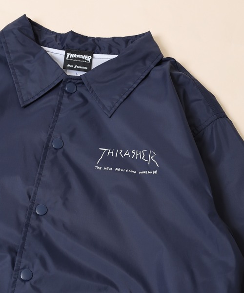 THRASHER（スラッシャー）の「THRASHER MAG LOGO COACH JACKET JKT マグロゴ フロント/バックプリント ナイロンコーチジャケット（ナイロンジャケット・メンズ・レッド系/ブラック/ネイビー系/グリーン/バーガンディー/グリーン系/ブラック系/ネイビー・M/L/XL）」の6枚目の写真