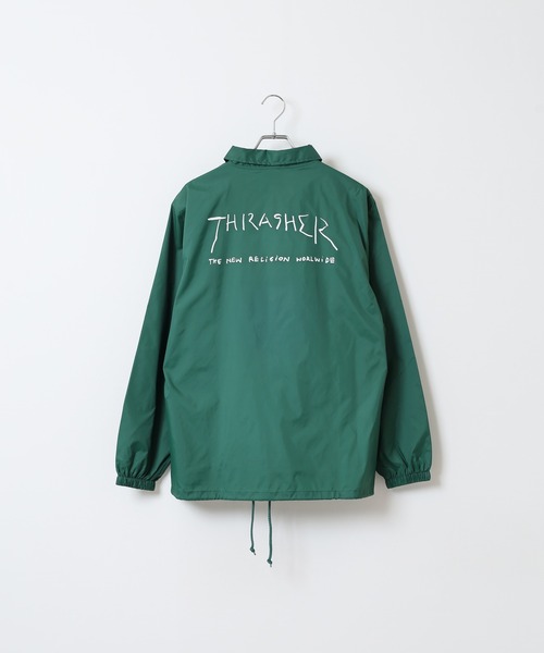THRASHER（スラッシャー）の「THRASHER MAG LOGO COACH JACKET JKT マグロゴ フロント/バックプリント ナイロンコーチジャケット（ナイロンジャケット・メンズ・レッド系/ブラック/ネイビー系/グリーン/バーガンディー/グリーン系/ブラック系/ネイビー・M/L/XL）」の12枚目の写真