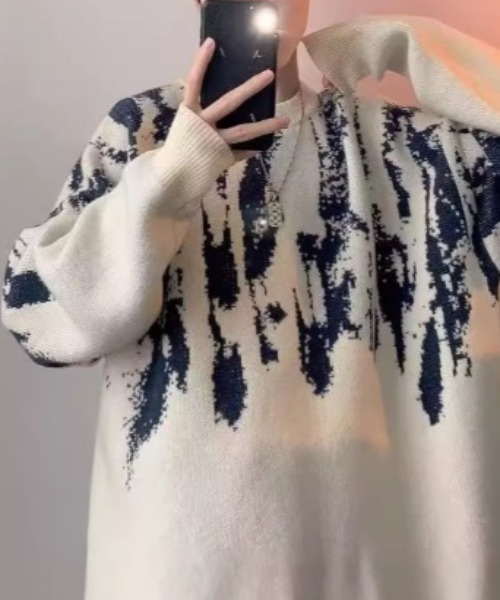 セール】【UNISEX】配色タイダイ柄ビッグシルエットニット オーバー