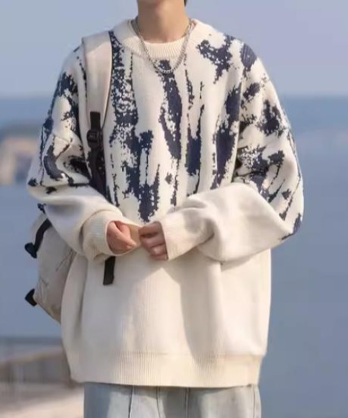 SHEPP(シープ)の「【UNISEX】配色タイダイ柄ビッグシルエットニット オーバーサイズ(ニット/セーター・メンズ・ホワイト/ブラウン/ブラック・M/L)」の12枚目の写真