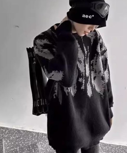 SHEPP(シープ)の「【UNISEX】配色タイダイ柄ビッグシルエットニット オーバーサイズ(ニット/セーター・メンズ・ホワイト/ブラウン/ブラック・M/L)」の5枚目の写真