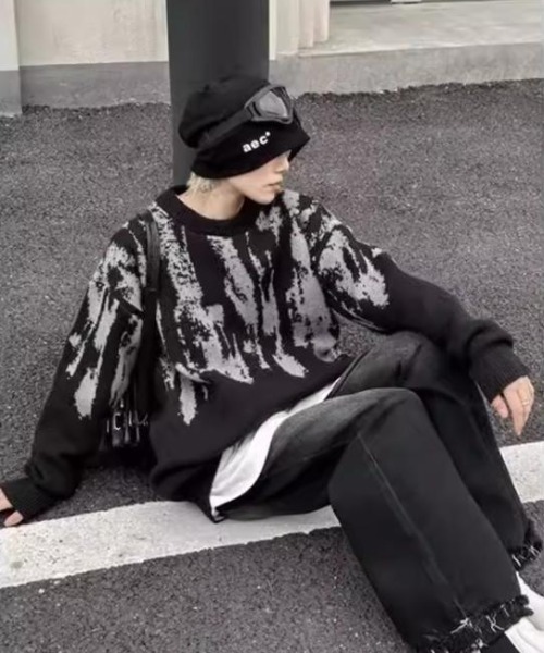 SHEPP(シープ)の「【UNISEX】配色タイダイ柄ビッグシルエットニット オーバーサイズ(ニット/セーター・メンズ・ホワイト/ブラウン/ブラック・M/L)」の6枚目の写真