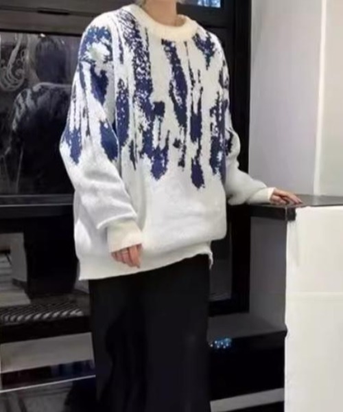 SHEPP(シープ)の「【UNISEX】配色タイダイ柄ビッグシルエットニット オーバーサイズ(ニット/セーター・メンズ・ホワイト/ブラウン/ブラック・M/L)」の15枚目の写真
