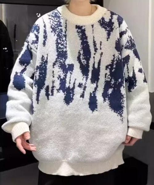 SHEPP(シープ)の「【UNISEX】配色タイダイ柄ビッグシルエットニット オーバーサイズ(ニット/セーター・メンズ・ホワイト/ブラウン/ブラック・M/L)」の16枚目の写真