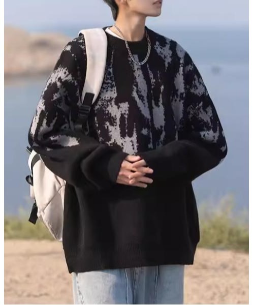 SHEPP(シープ)の「【UNISEX】配色タイダイ柄ビッグシルエットニット オーバーサイズ(ニット/セーター・メンズ・ホワイト/ブラウン/ブラック・M/L)」の9枚目の写真