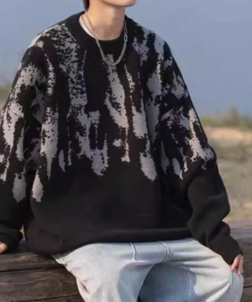 SHEPP(シープ)の「【UNISEX】配色タイダイ柄ビッグシルエットニット オーバーサイズ(ニット/セーター・メンズ・ホワイト/ブラウン/ブラック・M/L)」の10枚目の写真
