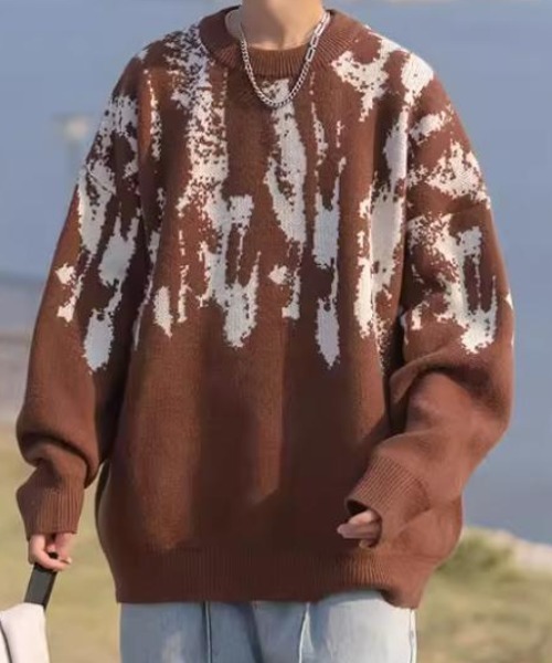 SHEPP(シープ)の「【UNISEX】配色タイダイ柄ビッグシルエットニット オーバーサイズ(ニット/セーター・メンズ・ホワイト/ブラウン/ブラック・M/L)」の19枚目の写真