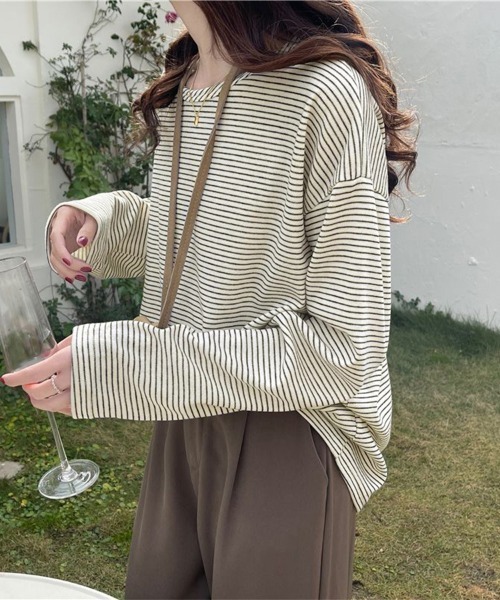 ReRe(リリ)の「ベーシックカラーボーダー柄リブニットトップス(ニット/セーター・レディース・ブラック/オフホワイト/ライトブラウン・MEDIUM)」の13枚目の写真