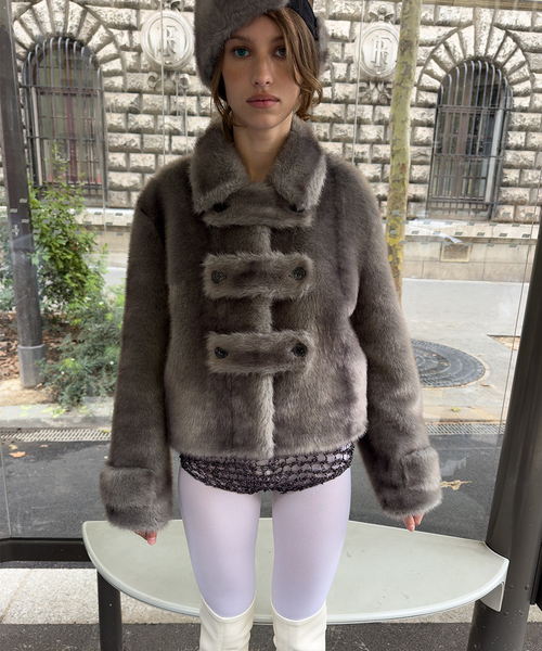 OPEN YY / オープンワイワイ】 Woven FAUX FUR TAB TOGGLE JACKET