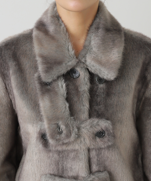 OPEN YY / オープンワイワイ】 Woven FAUX FUR TAB TOGGLE JACKET