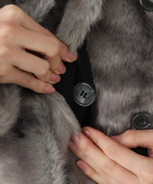 OPEN YY / オープンワイワイ】 Woven FAUX FUR TAB TOGGLE JACKET