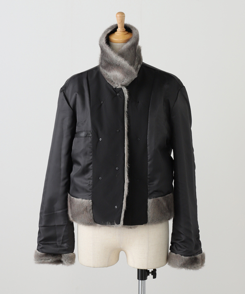 OPEN YY / オープンワイワイ】 Woven FAUX FUR TAB TOGGLE JACKET