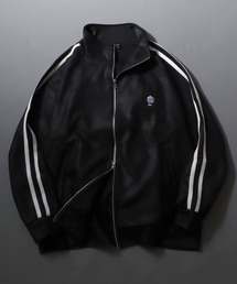 SITRY（シトリー）の「Fake Leather Track Jacket/オーバーサイズ フェイクレザー サイドライン スター フラワー ワンポイント刺繍 ダブルジップ トラックジャケット ジャージ（ジャージ）」
