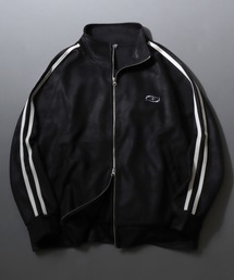 SITRY(シトリー)のFake Leather Track Jacket/オーバーサイズ フェイクレザー サイドライン スター フラワー ワンポイント刺繍 ダブルジップ トラックジャケット ジャージ(ジャージ)