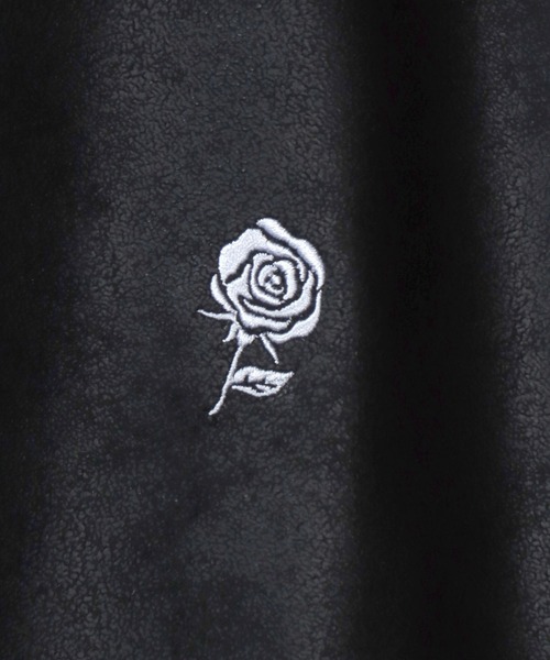 SITRY（シトリー）の「Fake Leather Track Jacket/オーバーサイズ フェイクレザー サイドライン スター フラワー ワンポイント刺繍 ダブルジップ トラックジャケット ジャージ（ジャージ・メンズ・ブラック系その他/ブラック・L/M）」の6枚目の写真