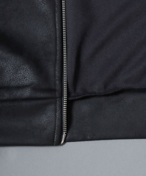 SITRY（シトリー）の「Fake Leather Track Jacket/オーバーサイズ フェイクレザー サイドライン スター フラワー ワンポイント刺繍 ダブルジップ トラックジャケット ジャージ（ジャージ・メンズ・ブラック系その他/ブラック・L/M）」の16枚目の写真