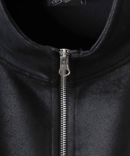 SITRY（シトリー）の「Fake Leather Track Jacket/オーバーサイズ フェイクレザー サイドライン スター フラワー ワンポイント刺繍 ダブルジップ トラックジャケット ジャージ（ジャージ・メンズ・ブラック系その他/ブラック・L/M）」の9枚目の写真