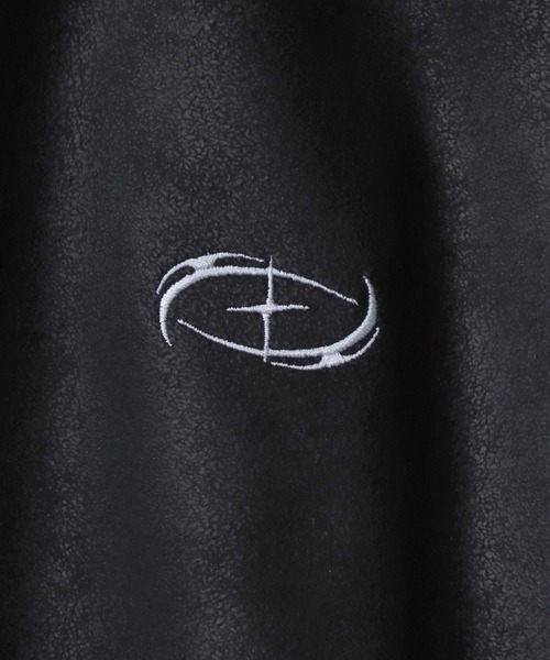 SITRY（シトリー）の「Fake Leather Track Jacket/オーバーサイズ フェイクレザー サイドライン スター フラワー ワンポイント刺繍 ダブルジップ トラックジャケット ジャージ（ジャージ・メンズ・ブラック系その他/ブラック・L/M）」の4枚目の写真