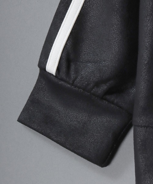 SITRY（シトリー）の「Fake Leather Track Jacket/オーバーサイズ フェイクレザー サイドライン スター フラワー ワンポイント刺繍 ダブルジップ トラックジャケット ジャージ（ジャージ・メンズ・ブラック系その他/ブラック・L/M）」の14枚目の写真