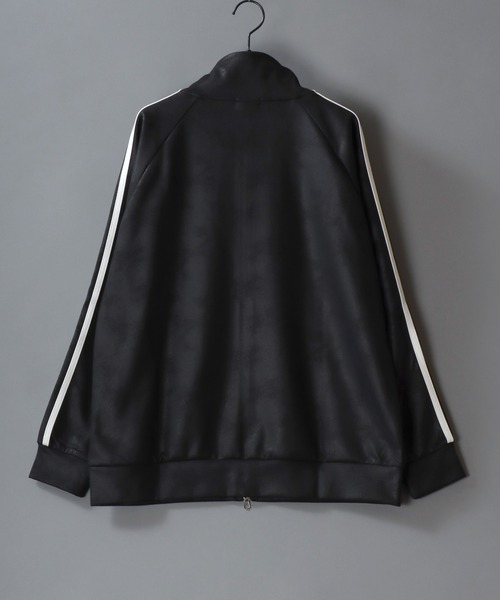 SITRY（シトリー）の「Fake Leather Track Jacket/オーバーサイズ フェイクレザー サイドライン スター フラワー ワンポイント刺繍 ダブルジップ トラックジャケット ジャージ（ジャージ・メンズ・ブラック系その他/ブラック・L/M）」の7枚目の写真