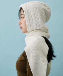 FUULLY STUDIO（フーリィーステューディオ）の「ケーブルニットフーディマフラー（ニットキャップ/ビーニー）」
