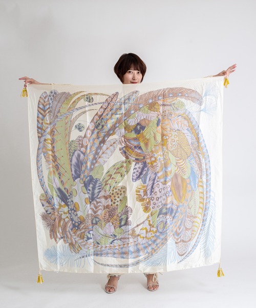 Rivel（リヴェル）の「【Sarah Tempest】大判スカーフ　リゾート柄　130×130㎝（バンダナ/スカーフ・レディース・グリーン系その他/ホワイト系その他・FREE）」の7枚目の写真